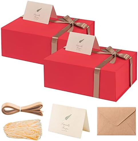 LIFELUM Red Magnetic Gift Box for Christmas Presents, 13.85"x8.35"x4.45" by Lifelum