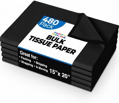 Party Solids Black Tissue Paper for Gift Bags 15" X 20" 480 Sheets by Crown+Display