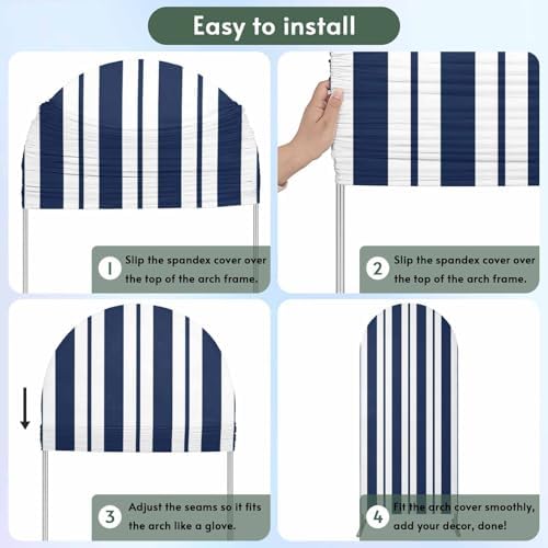 Strip Spandex Arch Backdrop Cover 7.2FT for Balloon Garland Rustic Nautical Strip Navy Blue Double-Sided Chiara Backdrop Stand Cover Elastic Fabric Background for Birthday Party Baby Shower Decor - Image 5