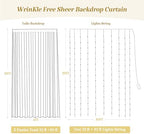 10×12ft Baby Blue Sheer Tulle Backdrop Curtains with Lights String for Parties Baby Shower Decorations for Boy Bridal Shower Birthday Party Photo Shoot Background Wall Decorations 2 Panels 5×12ft - Image 6
