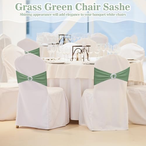 VitalCozy 100 Pcs Spandex Chair Sashes with Crown Buckle,Sage Green - Image 6