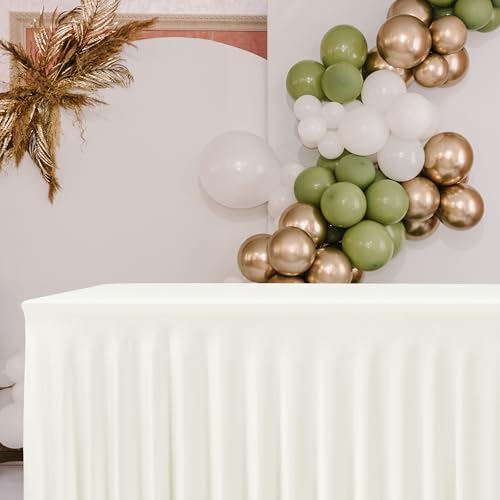 4 Pack Beige Spandex Table Covers 4ft Rectangle Ruffle Skirts for Party - Image 6