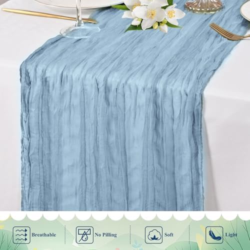 20 Pack Dusty Blue Cheesecloth Table Runner 10FT Long Boho Gauze Fabric Table Runner Vintage Rustic Sheer Runners for Wedding Party Bridal Baby Shower Table Decorations - Image 5