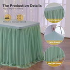 familus Sage Green Table Cloths 8 Foot Rectangle 2 Pack Stretch Ruffle Tulle Tablecloth Spandex Fitted Table Cover for 8 Foot Tulle Table Skirts for Party Wedding Table Cloths, Banquets - Image 3