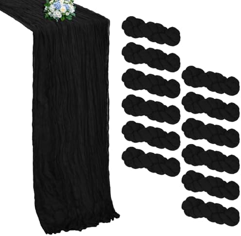 12 Pack Black Cheesecloth Table Runner 10Ft 23 x 120 Inch by RestfulGlow