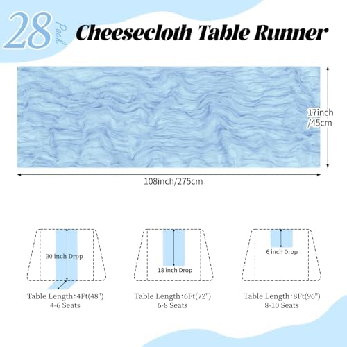 28 Pack Baby Blue Cheesecloth Table Runner 17x108 Inch Semi Sheer Boho Gauze Cheese Cloth Fabric Table Runners, for Wedding Party Baby Shower Birthday Home Decor Garden Farmhouse - Image 2