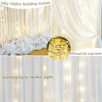 20ft x 10ft White Chiffon Backdrop Curtain with Lights String for Parties,4 Panels Sheer Tulle Curtain Wedding Backdrop for Baby Shower Birthday Party Ceremony Reception Home Decorations - Image 2