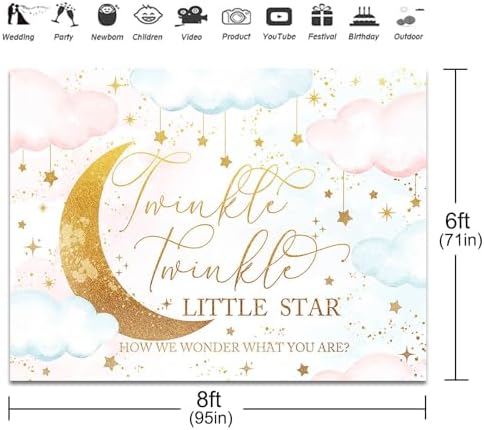 Twinkle Twinkle Little Star Gender Reveal Backdrop 8x6ft Pink or Blue How We Wonder What You are Gender Reveal Background Party Decorations Moon and Stars Boy or Girl Banner - Image 3