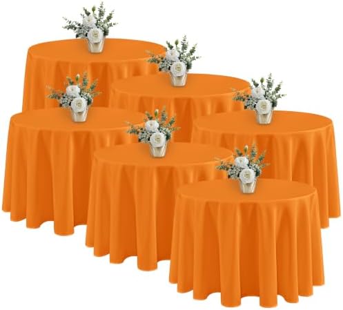 Fitable 6 Pack Orange Tablecloths 90 Inch Round for 36"-72" Tables by Fitable