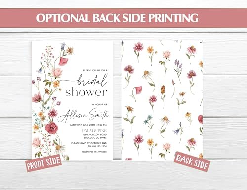 All Ewired Up Personalized Printed Watercolor Wildflower Bridal Shower Invitations – Custom Boho Floral Wedding Shower Invite Cards with Envelopes – Rustic Garden Flower Design on Premium Cardstock - Image 3