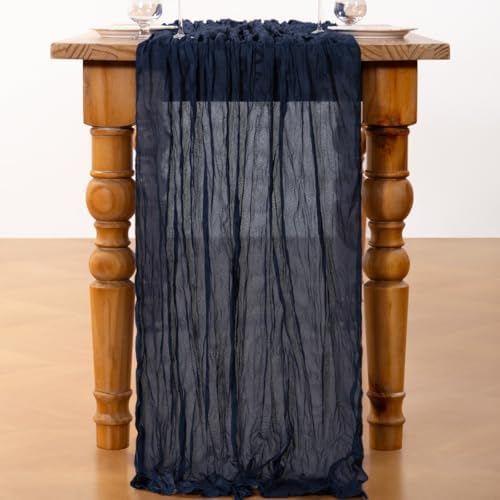 DeZerlor Navy Blue Cheesecloth Table Runners 4 Pack Christmas Runners - Image 4