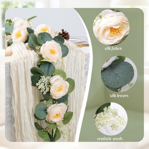 MAKHOT 2PCS Eucalyptus Garland, 6.6Ft Artificial Greenery Garlands Flower Decor, Green Spring Garland Wreath Vines Decorations for Table Home Wedding Mantle Party (Champagne) - Image 3