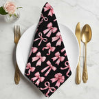 Pink Bows Cloth Napkins Set of 8, Modern Abstract Sweet Ribbon Bowknot on Black Washable Reusable Dinner Cocktail Napkin for Kitchen Party Wedding Banquet Holiday Baby Shower Table Decor - Image 2