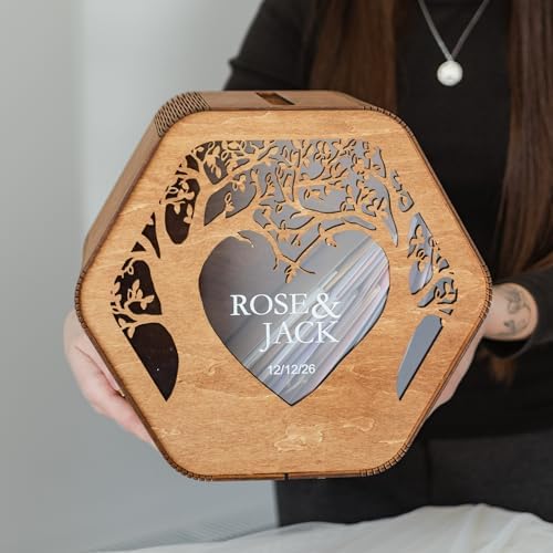 2B1WEDDING Wooden Personalized Wedding Card Box - Customizable Rustic Wedding Box for Cards and Money Elegant with Tree Design - Card Holder for Bridal Shower, Birthday Gift - Image 5