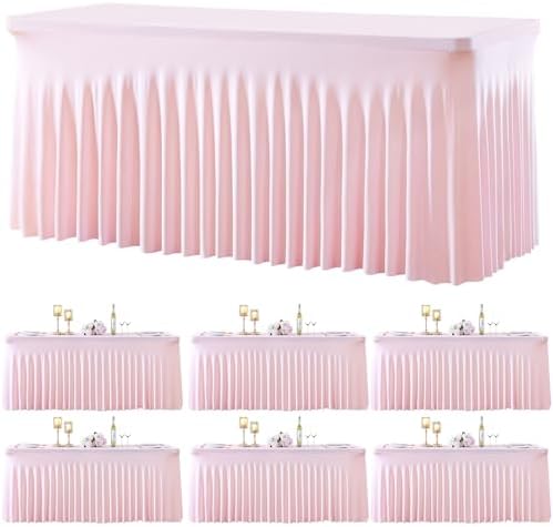 gogoparti 6 Pack Spandex Pink Fitted Table Cloth for 8ft Rectangle Tables Pink Stretch Tablecloth Table Covers Skirt Banquet Tablecloths Wrinkle Free Tablecloth for Parties Wedding by Gogoparti