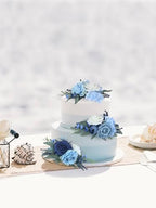 Rinlong 3Pcs Premade Cake Flowers, Navy Blue Wedding Cake Decor - Image 2