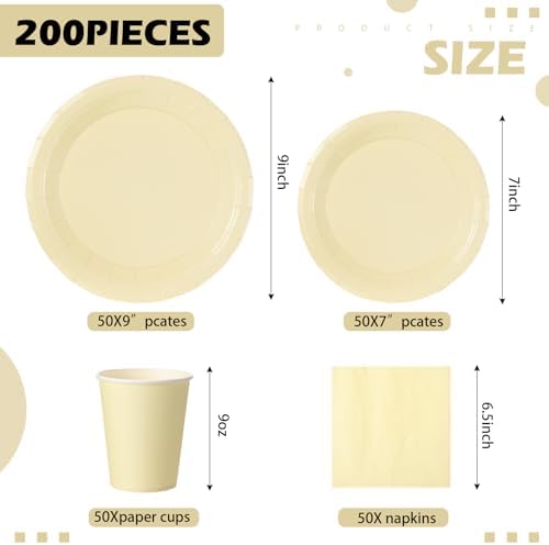 Tioncy 200 Pcs Yellow Disposable Paper Plates Cups Napkins - Image 2