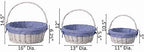 WICKERWISE Traditional White Round Willow Gift Basket with Gingham Liner and Sturdy Handles, Food Snacks Storage Basket, Blue, Foldable Handles Set of 3 - Image 4