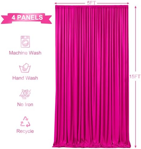 20ft x 15ft Hot Pink Wrinkle Free Backdrop Curtains for Wedding Party Backdrops Curtain Drapes Fabric Decorations Photo Back Drop Cloth for Baby Shower Photography Stage Reception - Image 5