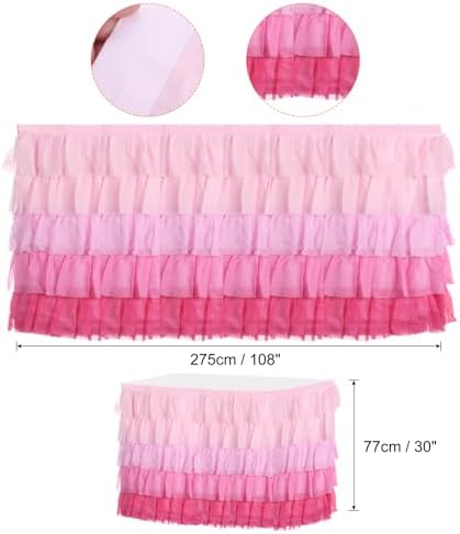MECCANIXITY 1 Pack 9ft Pink Tutu Table Skirt, Ruffle Tablecloth for Rectangle or Round Table Cover for Birthday Weddings Cake Dessert Table Decorations - Image 2
