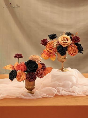 Serwalin Artificial Fall Flowers Orange and Black Silk Flowers for Wedding - Image 5
