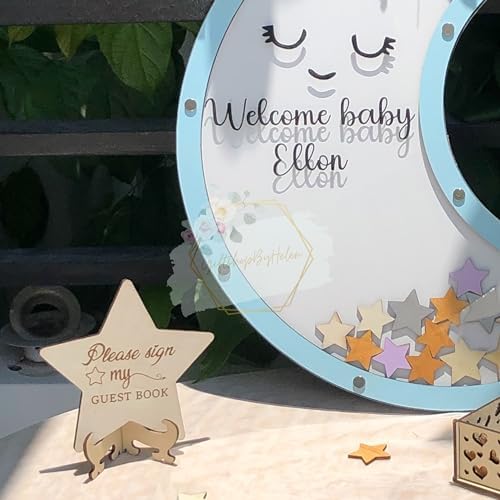 Baby Shower Guest Book Alternative Wooden Drop Box Moon Nursery Keepsake - Image 3