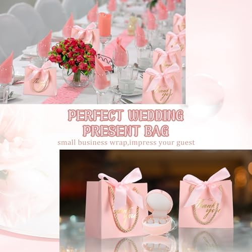 Colarr 60 Pcs Small Thank You Gift Bags with Handles, Pink Ribbon - Image 3