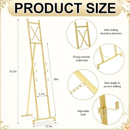 Feifeiya 1 Pcs Gold Floor Easel Stand 53 in, Square Metal - Image 2