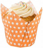 Restaurantware Panificio 1.2 Ounce Round Paper Cups 200 Polka-Dot Printed Baking Liners - Durable Disposable Orange Paper Baking Cups Withstands Up To 425F Ideal For Eclairs And Cupcakes by Restaurantware