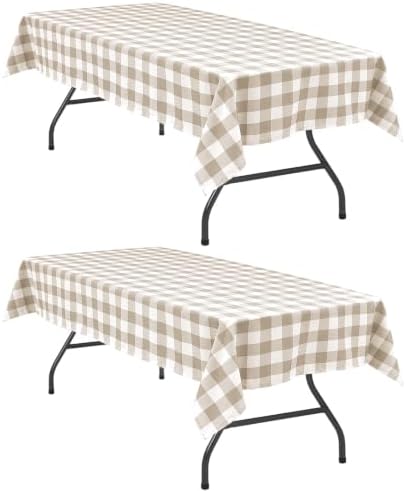 Hiasan Checkered Table Cloths, 2 Pack, 60 x 120 inch Khaki and White by Hiasan
