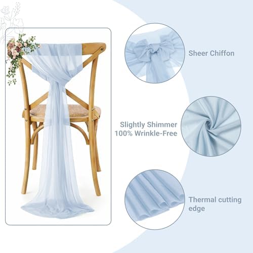MDS Pack of 100 Chiffon Chair Sashes for Wedding & Event Décor - Baby Blue - Image 3