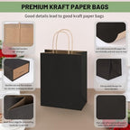 Mlyta 100 Pack 8x4.75x10 Inch Medium Black Kraft Paper Gift Bags with Handles Bulk for Goodie Party Favor Brithday Grocery Shopping Business Wedding Retail Craft Treat To Go Return, Merchandise Sacks - Image 4