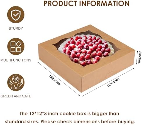 Moretoes 25pcs Pie Boxes, 12x12x3 Inch Auto-Popup Brown Bakery Boxes - Image 2