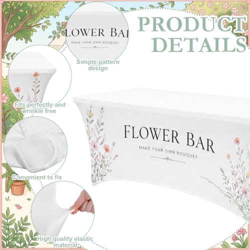 Oudain Photo Booth Tablecloth Flower Bar White Stretch Table Cover - Image 3