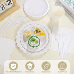 50 Set White Plates and Napkins Scalloped White Dinnerware - Image 3