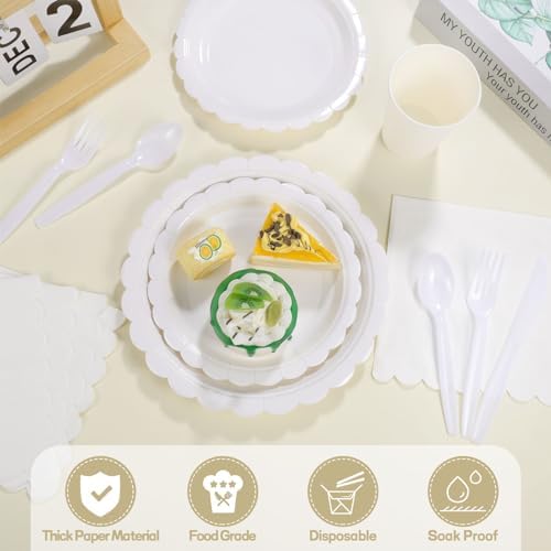 50 Set White Plates and Napkins Scalloped White Dinnerware - Image 3