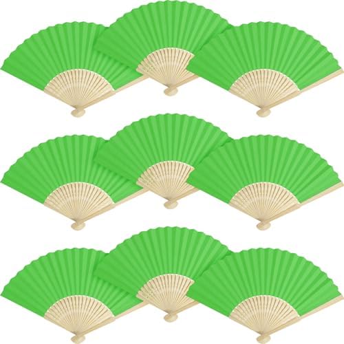 50 Pieces Paper Fans Paper Hand Fan Bamboo Folding Fan Handheld Fan Paper Folded Fan Paper Fan for Wedding Party and Home Decoration (Green) by Grosun