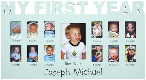 Let's Make Memories Personalized Baby's First 12 Months Photo Frame - Picture Frame for New Parents - Baby Shower - Newborn - Nursery - Blue by LetsMakeMemories