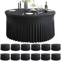 12 Pack Black Round Spandex Tablecloth for 60 inch Table, Wrinkle Free Stretchy 120inch Fitted 5FT Round Table Cloths Cover with Skirt for Wedding Birthday Party Dining Banquet Events by Htper