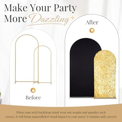SaitiMade Set of 2 Black and Gold Sequin Arch Backdrop Cover (7.2 & 6 FT) - Image 7