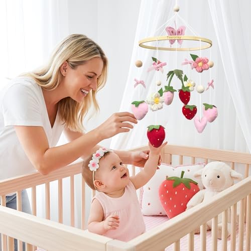 Strawberry Baby Crib Mobile for Girls Pink Bow Nursery Decor - Image 2