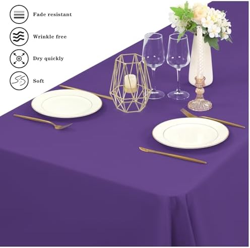 YMHPRIDE 6 Pack Purple Tablecloth 60 x102 inch Polyester Table Cloth for 6 Foot Rectangle Tables, Stain and Wrinkle Resistant Washable Fabric Polyester Table Covers for Wedding Party Banquet - Image 4