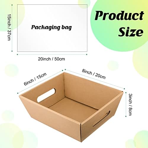 Fainne 74 Pcs Baskets for Gifts Empty Bulk DIY Empty Gift Basket Include 20 Kraft Cardboard Tray with Handles 30 Bags 24 Bows for Christmas Thanksgiving Birthdays Snacks Party, 8" x 6" x 3"(Brown) - Image 2