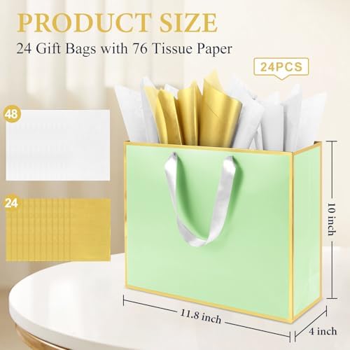 Addblu 24 Pack Light Green Large Gift Bags with Handles & 72 Tissue Papers - Image 2