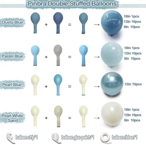 Dusty Blue Balloon Garland Double Stuffed Slate Blue White Pearl Balloons Blush Tan Balloon Arch Kit for Birthday Baby Shower Gender Reveal Wedding Party Decor - Image 4