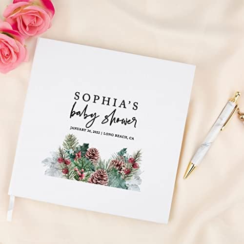 Andaz Press Personalized Baby Shower Guestbook with Gold Accents, Winter Pinecones Custom Guestbook White Guest Sign-in Registry 120 Pages 8.5" X 8.5" Fall Memories Book for DIY Scrapbook Photo Album - Image 4