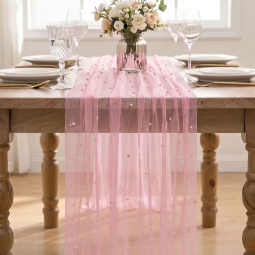 Artoid Mode 6-Pack Pearl Pastel Pink Gauze Table Runner 10FT Home Decor - Image 2