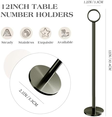 Urban Deco 12PK Table Number Holders Place Card Holders 12 Inch Table Card Holders Steel Card Holders for Photos, Food Signs, Memo Notes, Weddings, Restaurants, Birthdays (Nickel Black) - Image 2