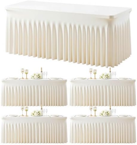 4 Pack Ivory Table Cloth for 8 Foot Rectangle Tables Spandex Fitted Tablecloth 8ft Stretch Table Covers Skirt Ivory Banquet Tablecloths Wrinkle Free Tablecloth for Party Wedding Birthday Event by Tao-GePartyDecorations