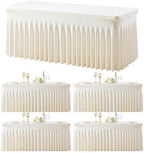 4 Pack Ivory Table Cloth for 6 Foot Rectangle Tables Spandex Fitted Tablecloth 6ft Stretch Table Covers Skirt Ivory Banquet Tablecloths Wrinkle Free Tablecloth for Party Wedding Birthday Event by Tao-GePartyDecorations